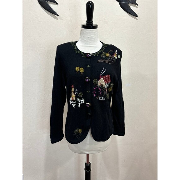 Vintage Atelier Sagan Hand Embroidered Wool Cashmere Blend Cardigan Sweater - M - Picture 4 of 10